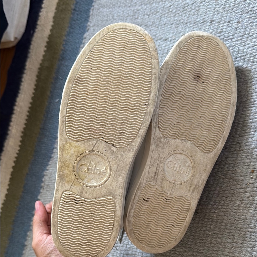 Chloe Scalloped Leather White Sneakers - Picture 3 of 4